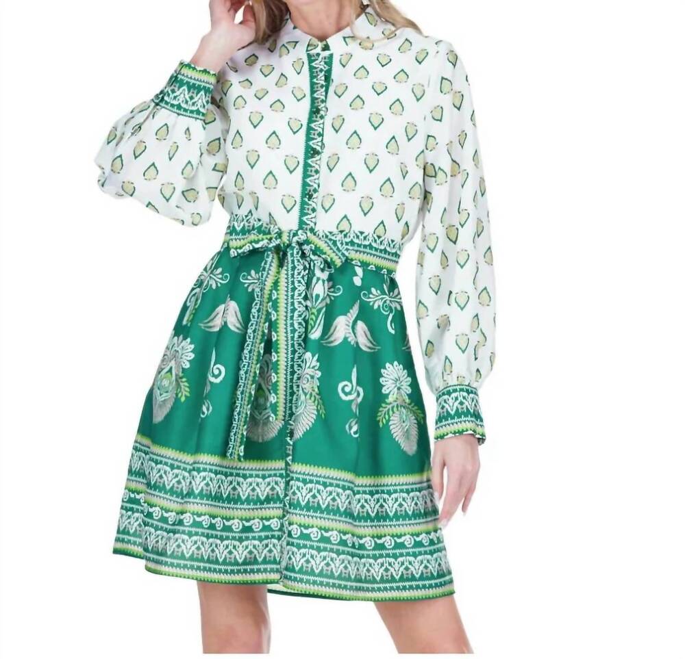NEW JOY JOY contrast button dress in fern garden border